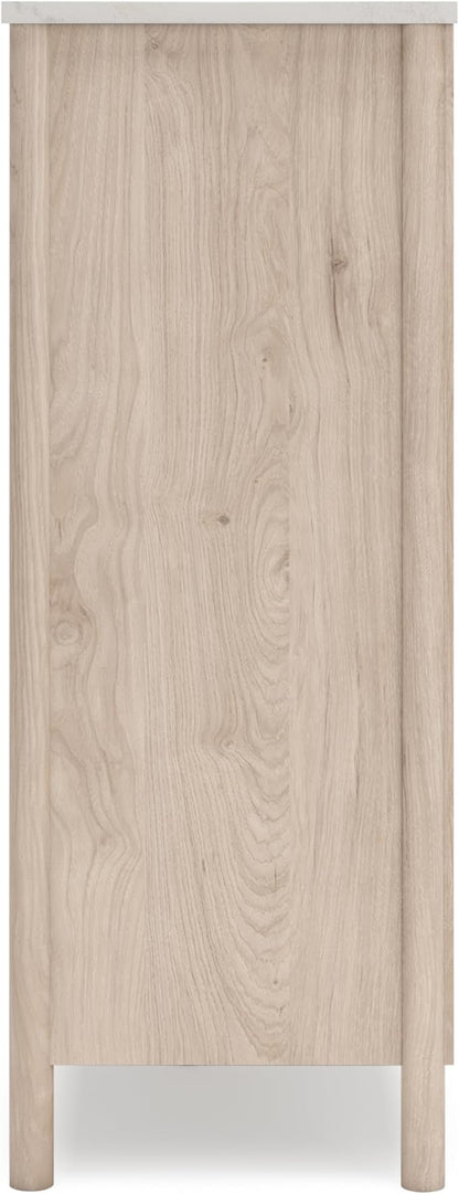 Signature Design by Ashley Cadmori Bohemian 5-Drawer Chest of Drawers with Safety Stop and Post Legs, White & Light Brown