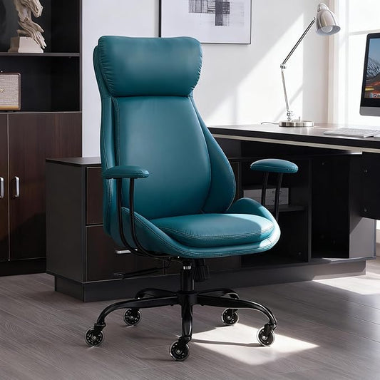 Home Office Desk Chair, PU Casters Ergonomic Computer Chair with Lumbar Support, Adjustable Height, 360°Rolling Swivel Chair, High Back Executive Task, Padded Armrests Chair, Green Leather