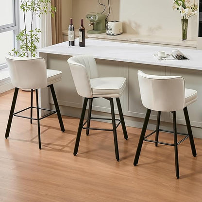 Swivel Counter Height Bar Stools Set of 2, 30'' Modern Barstools with Backs and Metal Legs, Upholstered Bar Chairs, Faux Leather White Stools for Kitchen Island Chairs