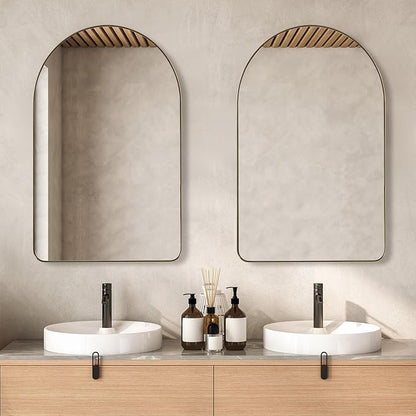 ANDY STAR Arched Mirror, 20 x 30 Inch Gold Bathroom Mirror in Stainless Steel Metal Frame, Arch Top Rounded Corner 1 Inch Deep Set Design Wall Mount Hangs Vertical