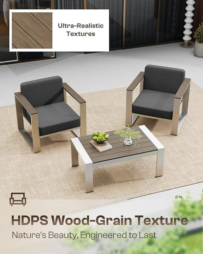 Aluminum Outdoor Furniture Set, 4 Seats Outdoor Patio Conversation Sets with Ergonomic Seat and Wide Washable Thick Cushions, Modern Patio Sectional Furniture for Balcony, Porch (Charocal)