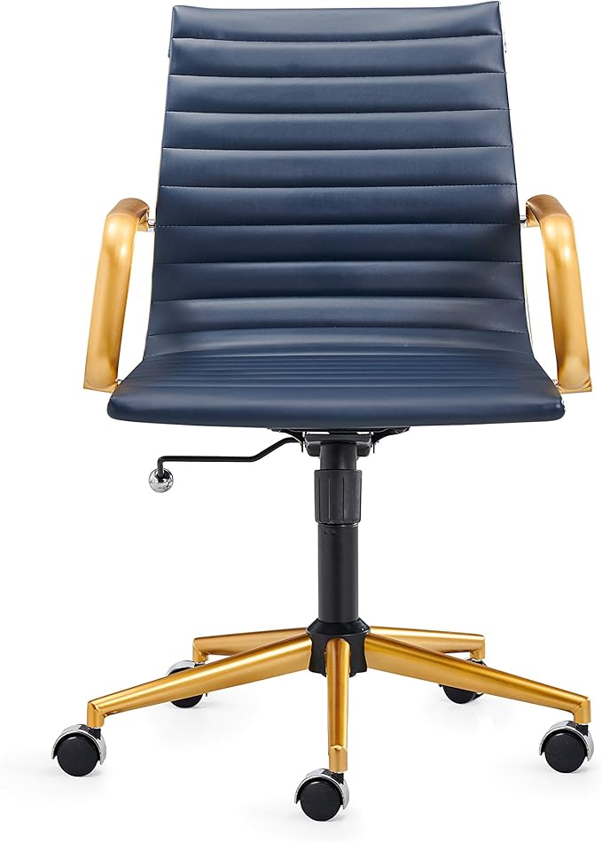 Office Chair Ergonomic Swivel Desk Chair with Armrests and Wheels Comfortable Heavy-Duty Chair for Home Office Wide 22.83in Seat for Women and Men，Gold Navy
