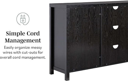 Walker Edison Sasha 2-Door Sideboard Buffet with Arched Rattan Panels, 58 Inch, Black