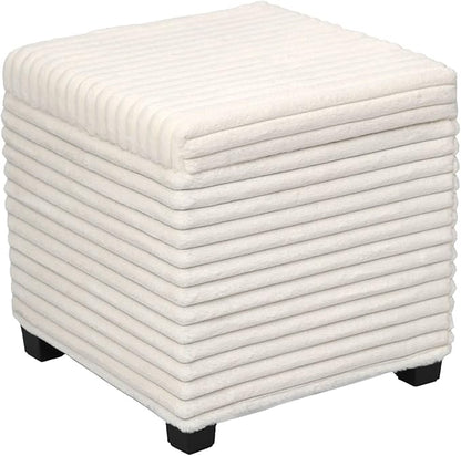 17.7 inches Faux Fur Ottomans Cube with Legs, Metal Framed Vanity Stool Chair Storage Ottoman Foot Rest Stool, Holds 770 LB for Dorm Living Room Bedroom White UASND644W