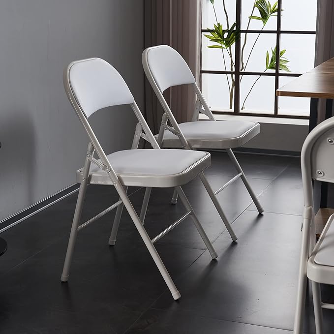10 Pack White Folding Chairs with Padded Seats, Portable Stackable Foldable Chairs for Indoor and Outdoor, Commercial Seat with Metal Frame for Events Office Wedding Party, 330lbs Capacity