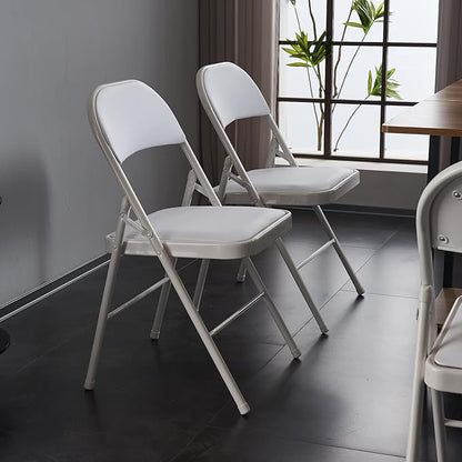 10 Pack White Folding Chairs with Padded Seats, Portable Stackable Foldable Chairs for Indoor and Outdoor, Commercial Seat with Metal Frame for Events Office Wedding Party, 330lbs Capacity