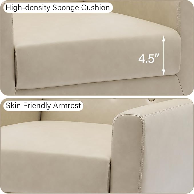 Accent Chair, Mid-Century Modern PU Leather Chairs with Arms for Living Room, Comfy Upholstered Club Single Sofa Armchair