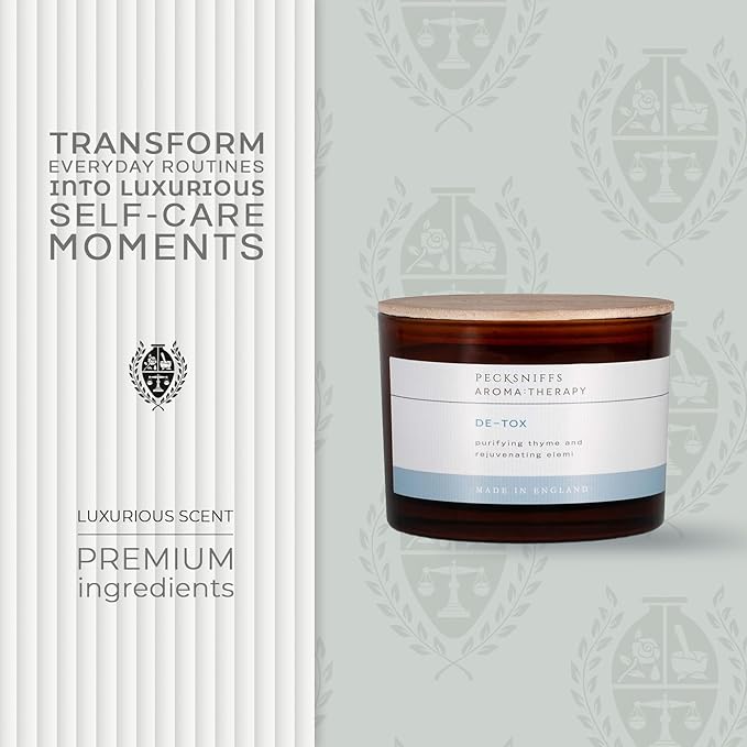 Pecksniff's Aromatherapy De-Tox 3-Wick Candle | Elemi & Thyme with Spicy Pine Scent | 285g/10oz Long-Lasting Relaxation