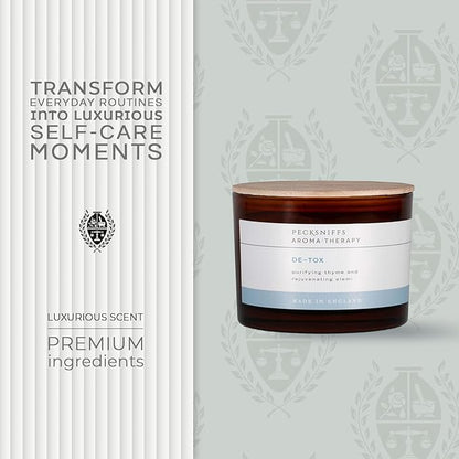 Pecksniff's Aromatherapy De-Tox 3-Wick Candle | Elemi & Thyme with Spicy Pine Scent | 285g/10oz Long-Lasting Relaxation