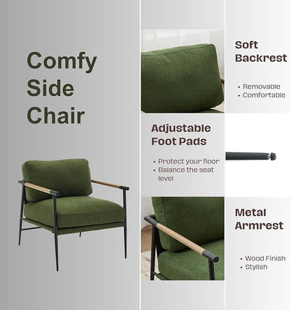 HEAH-YO Modern Accent Chairs Set of 2, Upholstered Linen Fabric Living Room Chairs with Backrests and Metal Legs, Comfy Reading Side Armchairs for Bedroom, Green