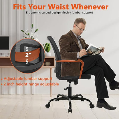 CLATINA Ergonomic Desk Chair, Mid Back Mesh Computer Chair with Lumbar Support and Armrest, Height Adjustable Swivel Chair for Home Office, Black (1PK)