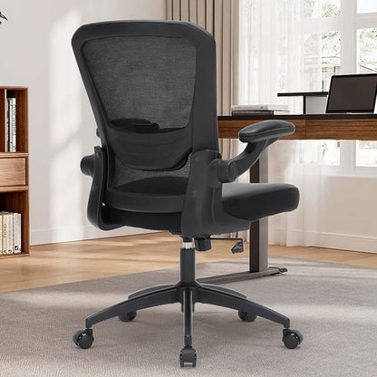 Office Chair, 350lbs Heavy Duty Ergonomic Desk Chair with Flip-Up Arms, Home Office Desk Chairs with Adjustable Seat Height & Lumbar Support, Executive Computer Desk Chair for Heavy People