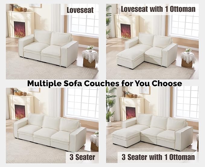 EALSON 67" Loveseat Sofa Modern Love Seat Sofa Comfy Linen Fabric Upholstered Cloud Couches Mid Century Modular 2-Seater Sectional Couch with Throw Pillows for Bedroom/Living Room/Apartment, White