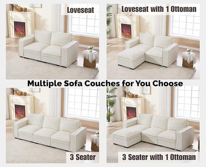 EALSON 67" Loveseat Sofa Modern Love Seat Sofa Comfy Linen Fabric Upholstered Cloud Couches Mid Century Modular 2-Seater Sectional Couch with Throw Pillows for Bedroom/Living Room/Apartment, White
