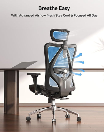 SIHOO M57 Ergonomic Mesh Office Chair, High Back Home Desk Chair with 3D Armrests, Lumbar Support and Adjustable Headrest, Comfortable Computer Chair, Big & Tall Office Chair up to Hold 330 LBS-Black