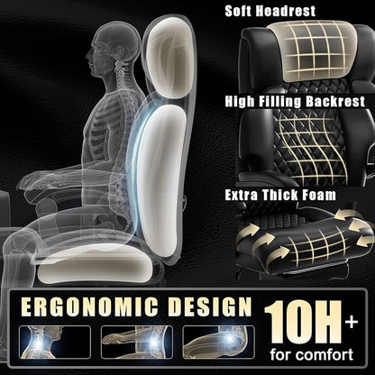 Executive Office Chair Big and Tall 700lbs Heavy Duty Metal Base Desk Chair with Footrest & Silent Rubber Wheels High Back Computer Chair for Heavy People, Thick and Wide Seat, Black