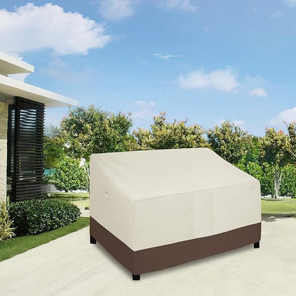 Easy-Going Waterproof Outdoor Loveseat, Heavy Duty 2-Seater Patio Couch, Windproof Furniture Cover with Air Vent (58Wx32.5Dx31H inch, Beige/Dark Brown)