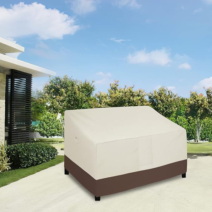 Easy-Going Waterproof Outdoor Loveseat, Heavy Duty Deep 2-Seater Patio Couch, Windproof Furniture with Air Vent (76Wx32.5Dx33H in, Beige/Dark Brown)