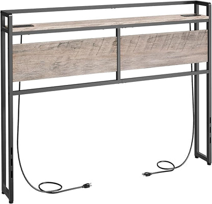 HOOBRO Full Size Headboard, Headboard with 2 Outlets and 4 USB Ports, Adjustable Height, Storage Rack, Sturdy and Stable, Easy Assembly, Greige and Black