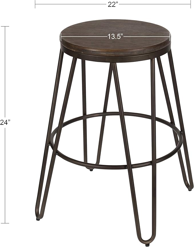Kate and Laurel Tully Backless Modern Wood and Metal 24" Counter Height Bar Stools, Set of 4, Gray with Wood Seat
