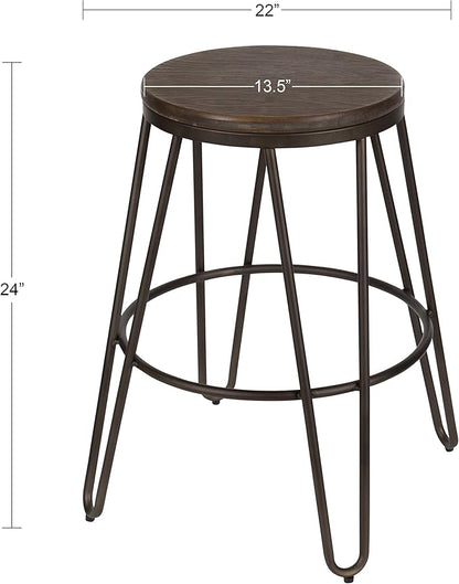 Kate and Laurel Tully Backless Modern Wood and Metal 24" Counter Height Bar Stools, Set of 4, Gray with Wood Seat