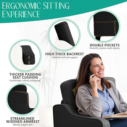 Modern Accent Chairs Set of 2 Upholstered Reading Chair for Bedroom with Side Pockets Comfy Living Room Chairs Living Room Armchair for Office, Apartment (Charcoal)