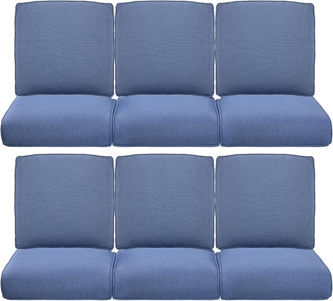 Pop 22x25/22x24 Outdoor Furniture Cushions Set of 6 - Comfortable Patio Chair Cushion for Rattan Wicker Dining Rocking Swivel Chairs Loveseat Couch L-Shape Sectional Sofa - Navy Blue/Classic