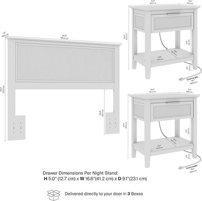 Bush Home 65-inch Full/Queen Headboard with 2 Nightstands, Bedroom Furniture, Camille Collection, Natural Birch