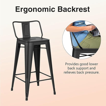HAOBO Home Metal Bar Stools Set of 2 Low Back Counter Height Barstools 24" Industrial Barstool Patio Stool Metal Kitchen Stools Bar Chairs for Indoor Outdoor