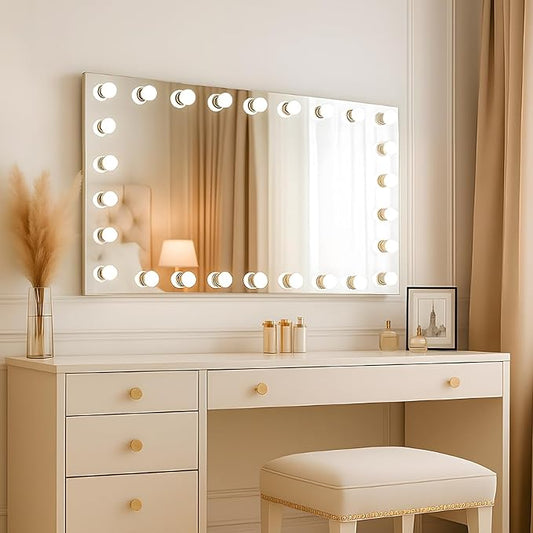 WTTY LED Bathroom Mirror with Lights 40"x28" Hollywood Wall-Mounted Mirror with 3 Color Temperatures, Stepless Dimmable Bulbs, Anti-Fog & Shatter-Proof