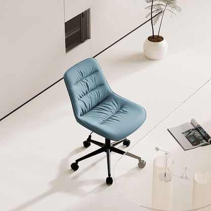 Rowill Leather Office Chair, Ergonomic Armless Desk Chair with Waterproof Cushion & Slient Wheels & SGS-Certified Class 3 Explosion-Proof Gas Lift, Ideal for Home Office, Study and Vanity(Blue)