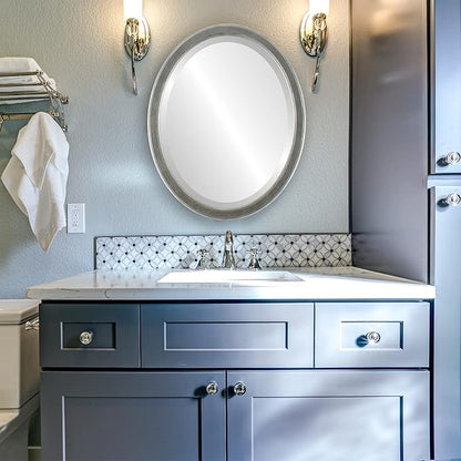 OVALCREST Oval Beveled Wall Mirror for Home Decor - Toronto Style - Silver Leaf with Black Antique - 22" x 18"