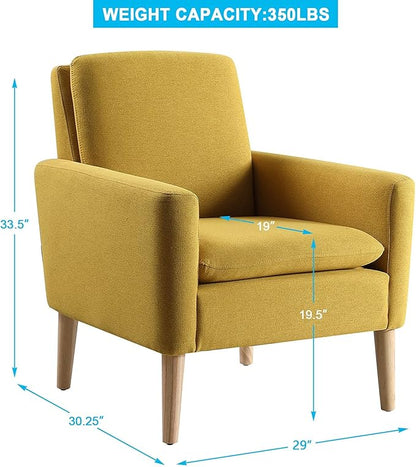 Lohoms Mid-Century Modern Accent Chair, Linen Fabric Upholstered Comfy Reading Leisure Chair for Living Room, Bedroom, Office, Waiting Room, Wood Legs, Mustard Yellow