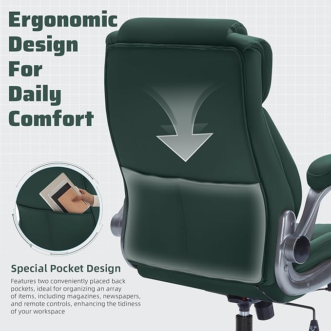 Large High Back Office Chair with Flip Arms- Executive Desk Chair with Locking Wheels, Adjustable Lumbar Support, Ergonomic Breathable Fabric Computer Chair Prevents Cats Scratching