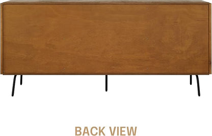NTC MOSSIC Large Sideboard with 2 Doors and 3 Drawers, Buffet Cabinet with Natural Rattan and Metal Legs, Modern Storage Cabinet for Living Room, and Hallway, Effortless Assembly - Rustic Oak