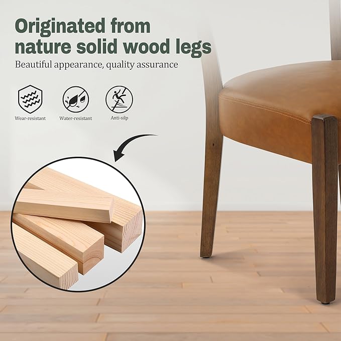 Modern Dining Chairs Set of 4, Faux Leather Upholstered Kitchen & Dining Room Chairs, Mid Century Modern Wooden Dining Chairs Oversized Sturdy Rounded Chairs Curved Back, Brown