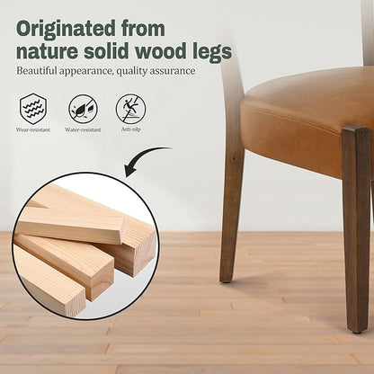 Modern Dining Chairs Set of 4, Faux Leather Upholstered Kitchen & Dining Room Chairs, Mid Century Modern Wooden Dining Chairs Oversized Sturdy Rounded Chairs Curved Back, Brown