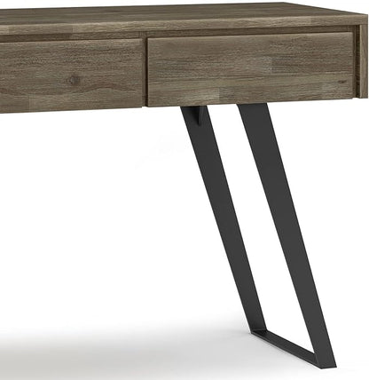 SIMPLIHOME Lowry SOLID ACACIA WOOD and Metal 60 Inch Wide Modern Industrial Console Sofa Table in Distressed Grey, For the Living Room Entryway and Bedroom