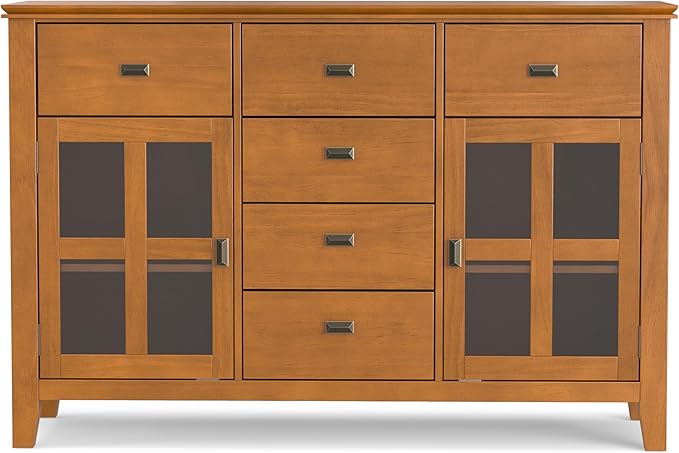 SIMPLIHOME Artisan Buffet - 54 inch Wide Solid Wood 3-Door Sideboard Buffet in Honey Brown, Transitional Storage Cabinet for Dining Room or Kitchen with Adjustable Shelves and Bronze Hardware