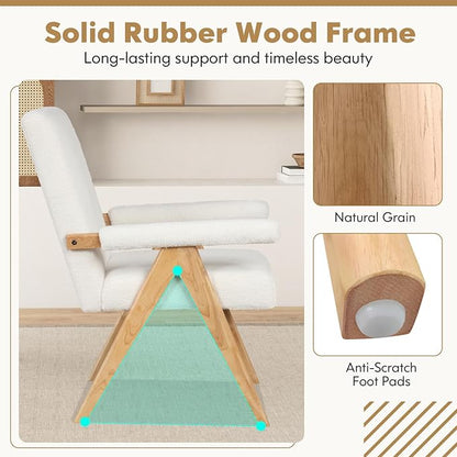 Giantex Mid-Century Modern Accent Chair, Sherpa Fabric Reading Chair with Padded Armrests, Solid Rubber Wood Frame, Upholstered Side Arm Chair for Living Room, Bedroom, Office, Beige