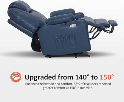 MCombo Oversized Power Lift Recliner Chair for Elderly, Lift Chair with Heat and Massage for Big and Tall, USB&Type C Ports, Cup Holders, Faux Leather R7510 (Blue, Large-Wide)