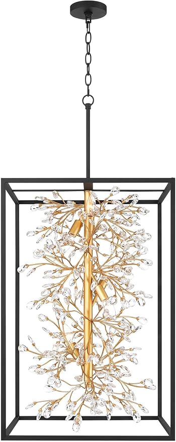 Possini Euro Design Carrine 20" Modern Pendant Chandelier Ceiling Light Fixture Dining Room Over Table Kitchen Island Foyer Hanging Unique 6-Light Black Gold Finish Crystal Metal Hallway Entryway