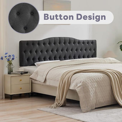 Upholstered Full Headboard, Button Diamond Tufted Headboard with Adjustable Height and Solid Wood Leg, Velvet Padded Headboards for Full Size Bed, Modern Head Board, Dark Grey
