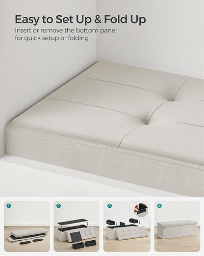 SONGMICS Mazie Collection - Storage Ottoman Bench, Foldable Foot Rest, 15 x 43 x 15 Inches, End of Bed Bench, Storage Chest, Load 660 lb, Living Room, Bedroom, Entryway, Cream White ULSF277W01