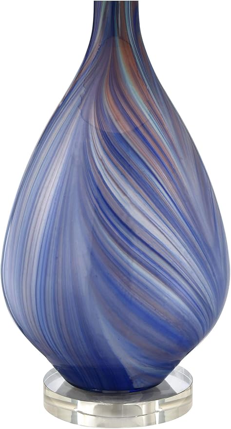 Possini Euro Design Taylor Modern 3-Way Table Lamp 29" Tall with Table Top Dimmer Blue Art Glass White Fabric Tapered Drum Shade for Bedroom Living Room House Home Bedside Nightstand Office