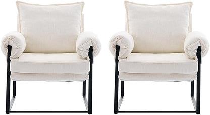 Xifan Modern Comfy Reclining Chair with 6 Angle Adjustable Backrest, Upholstered Accent Chair Fabric Living Room Lounge Chair for Reading Room - Cream, Set of 2