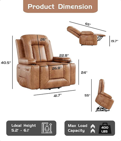 GarveeHome Oversized Wide Power Lift Recliner Chair - Heat and Massage, Faux PU Leather, Adjustable Back and Legs, Electric Lift Chair Designed for The Elderly and People with Mobility impaired