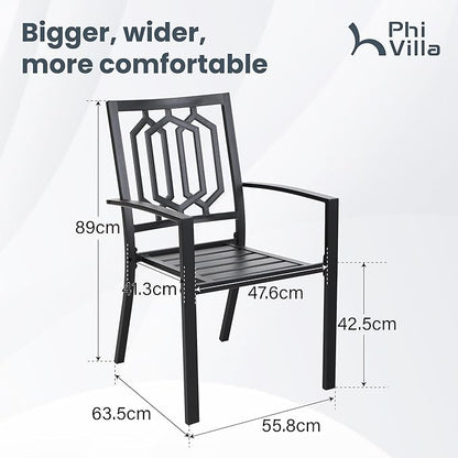 PHI VILLA Set of 2 Stackable Wrought Iron Patio Dining Chairs, Portable Black Outdoor Bistro Deck Metal Chairs, Support 300 lbs, Ideal for Garden, Backyard, Lawn