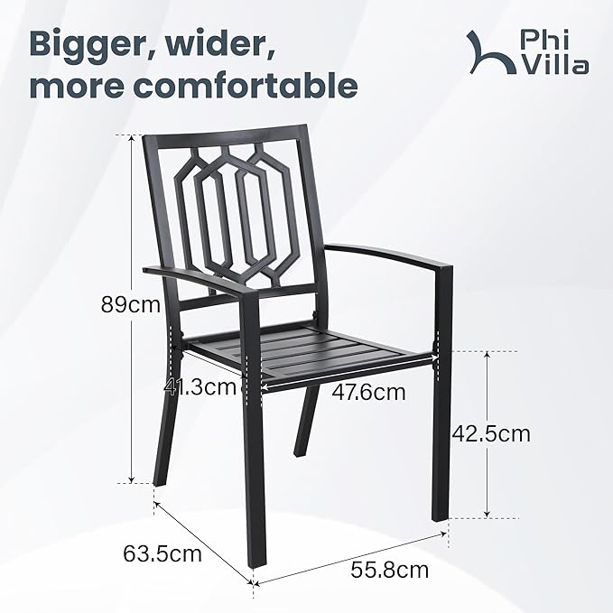 PHI VILLA Set of 6 Stackable Wrought Iron Patio Dining Chairs, Portable Black Outdoor Bistro Deck Metal Chairs, Support 300 lbs, Ideal for Garden, Backyard, Lawn