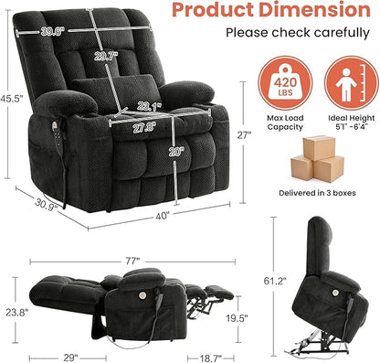 Power Lift Recliner Chair for Adults Oversized Infinite Position Lift Chair for Elderly W/Massage & Heat, Lay Flat Recliner Chair, One-Touch Reset, Cup Holders, Lumbar Pillow, Fabric (Premium, Grey)